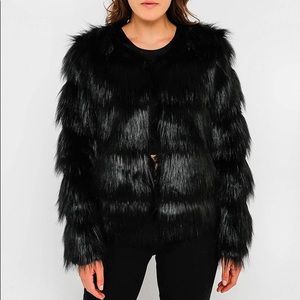 NWT Anthropologie FUR by URF Tiered Faux Fur Coat